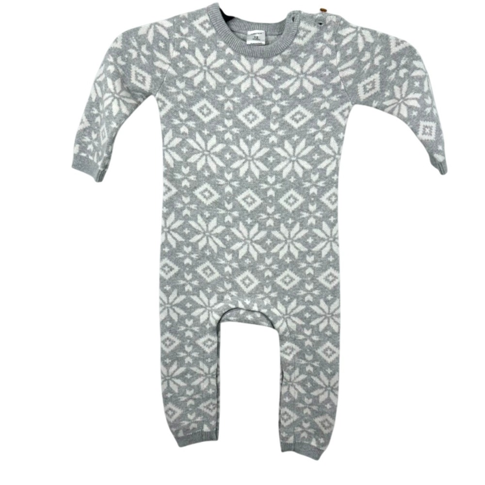 Nordstrom Baby 12M Knit Sweater Snowflake Fair Isle One Piece Winter Cozy Soft
